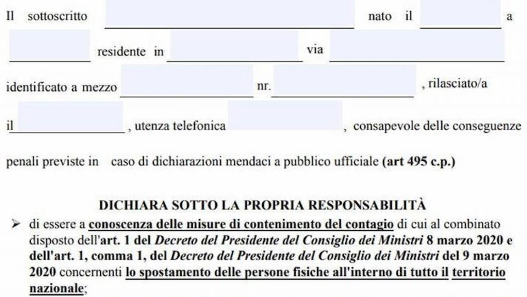 Nuovo modulo per gli spostamenti: bisogna indicare i comuni di partenza e arrivo