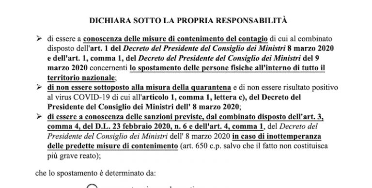 Spostamenti, il ministero dell’Interno diffonde il nuovo modulo per l’autocertificazione