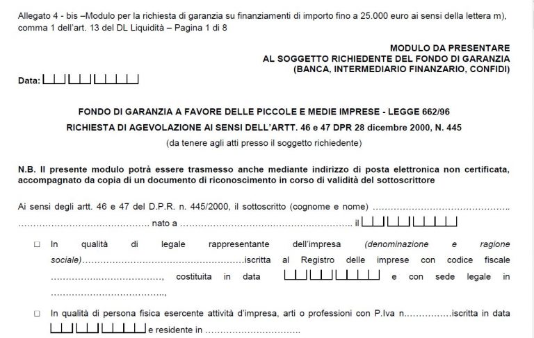 Richiesta di garanzia fino a 25mila euro, scarica qui il modulo