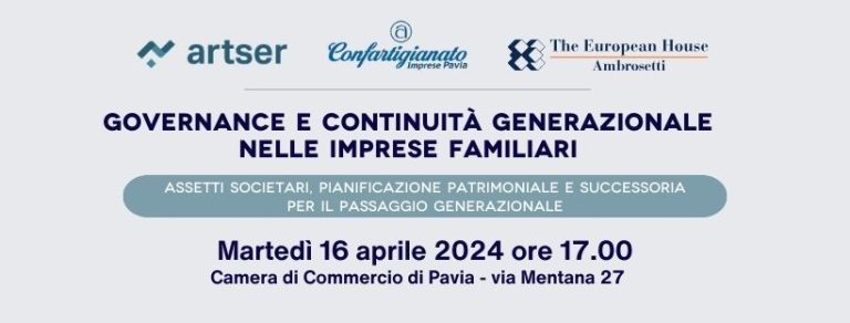 Evento – Governance e continuità generazionale nelle imprese familiari a Pavia il 16 aprile alle 17.00