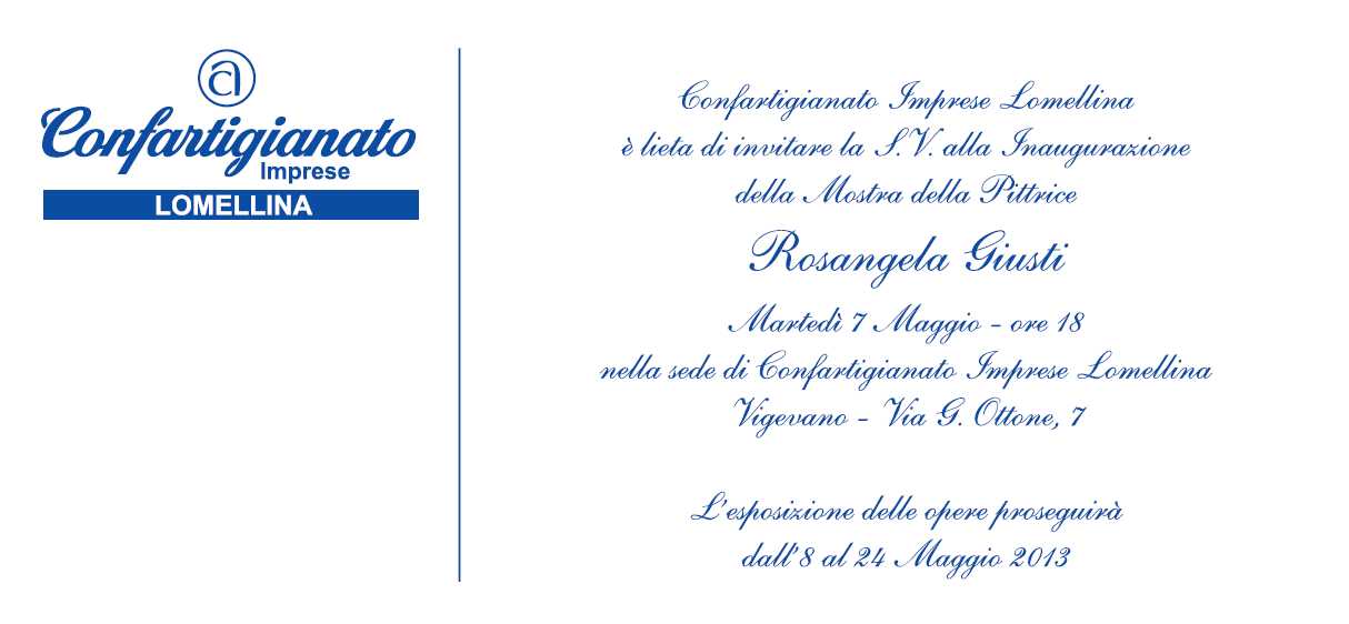 Invito alla inaugurazione della mostra di Rosangela Giusti